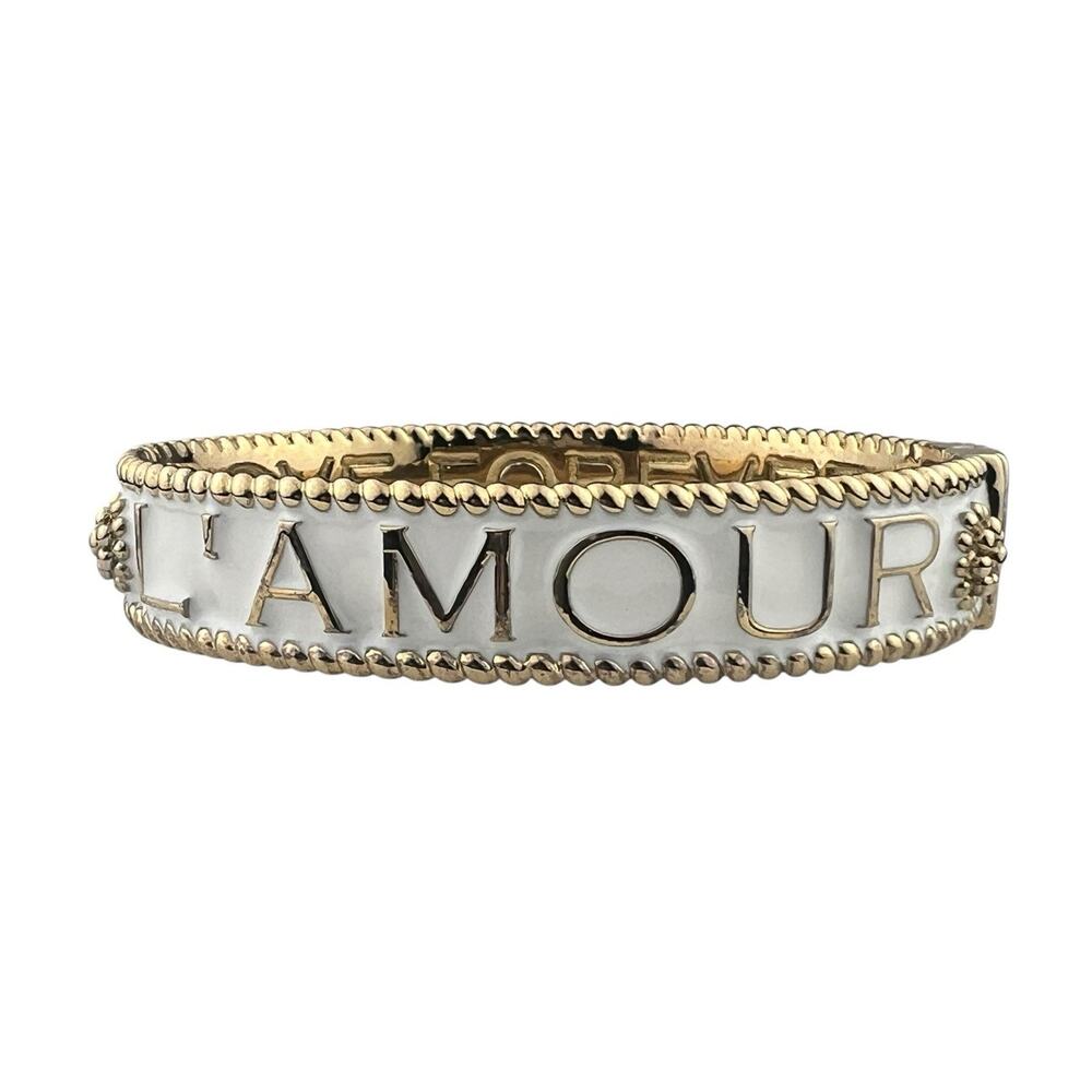 Juliska L'Amour Toujour Hinged White Enamel Bangle Bracelet